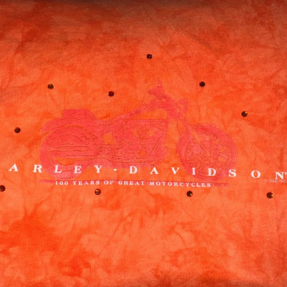Harley-Davidson 100 Years Orange Tie-Dye Rhinestone Graphic T-Shirt Vintage XL - Picture 8 of 8